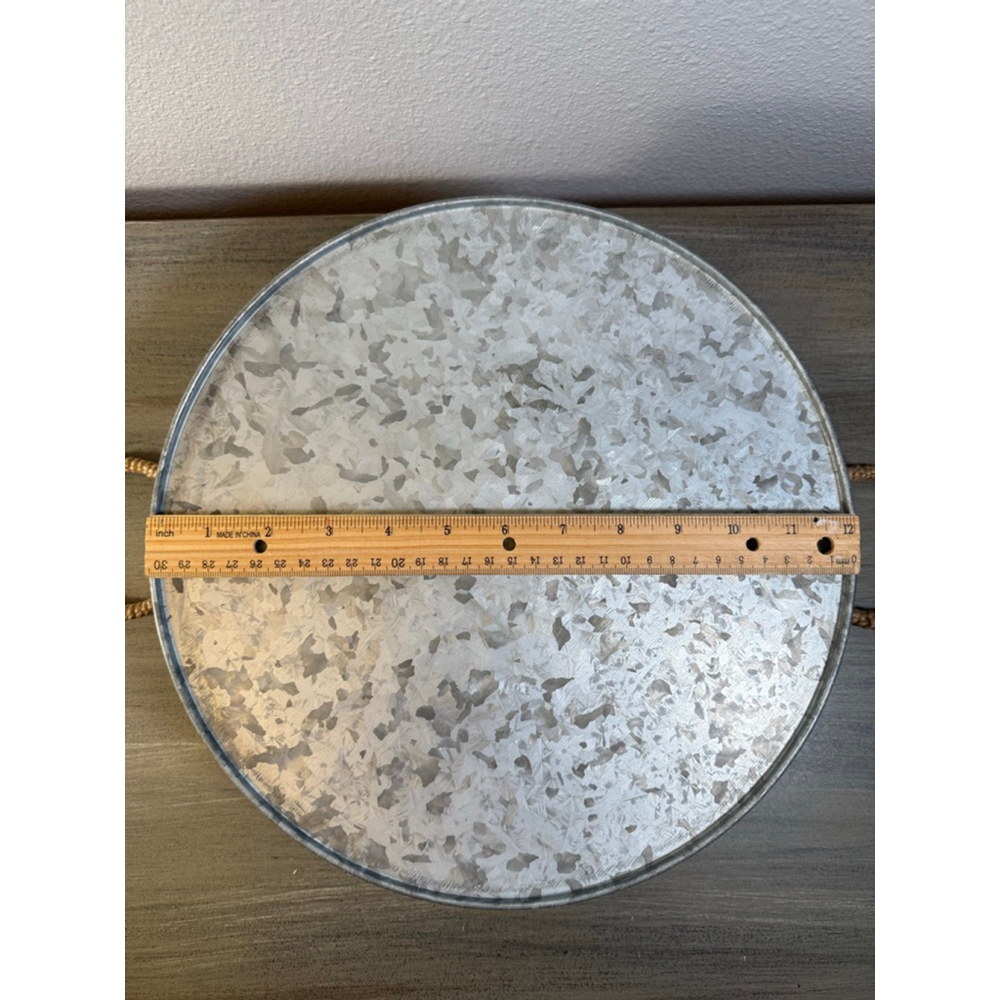 Farmhouse Galvanized Metal Tray 12” Round Rope Handle Serving Centerpiece Decor - Picture 3 of 10